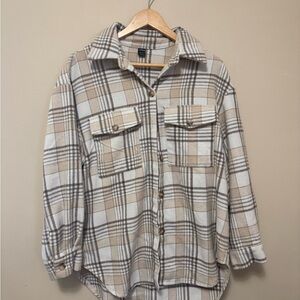 SHEIN Beige and Brown Plaid Shirt
